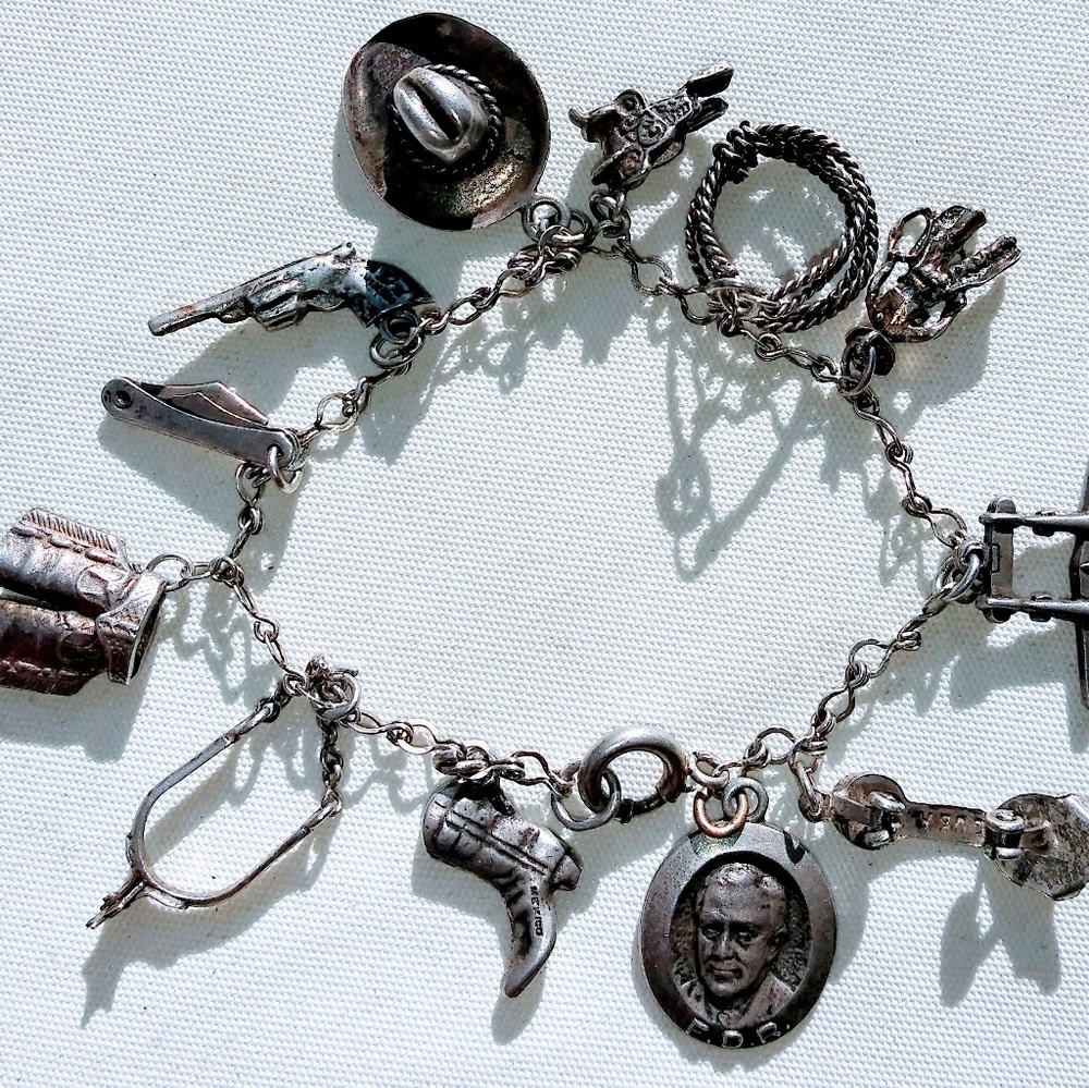 Vintage western Sterling charm bracelet
